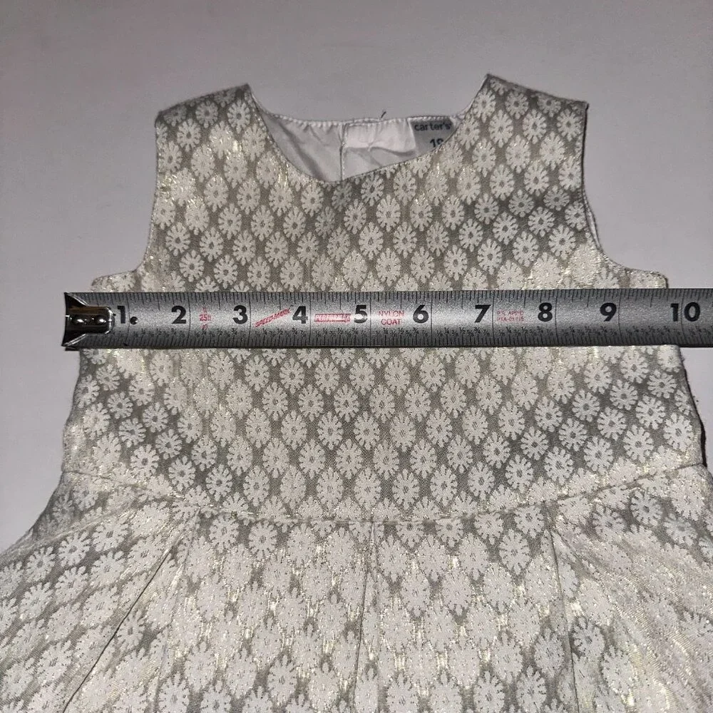Girls Carter's Size 18M Ivory Metallic Gold Sleeveless Dress with back bow 18 Mo